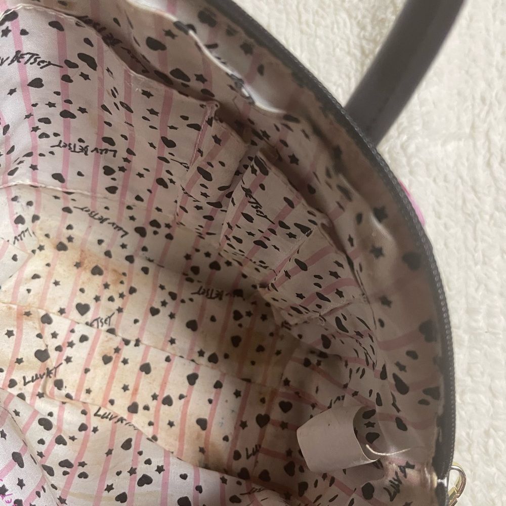 Betsey Johnson floral roses & butterflies Satchel black &white striped - Picture 9 of 9